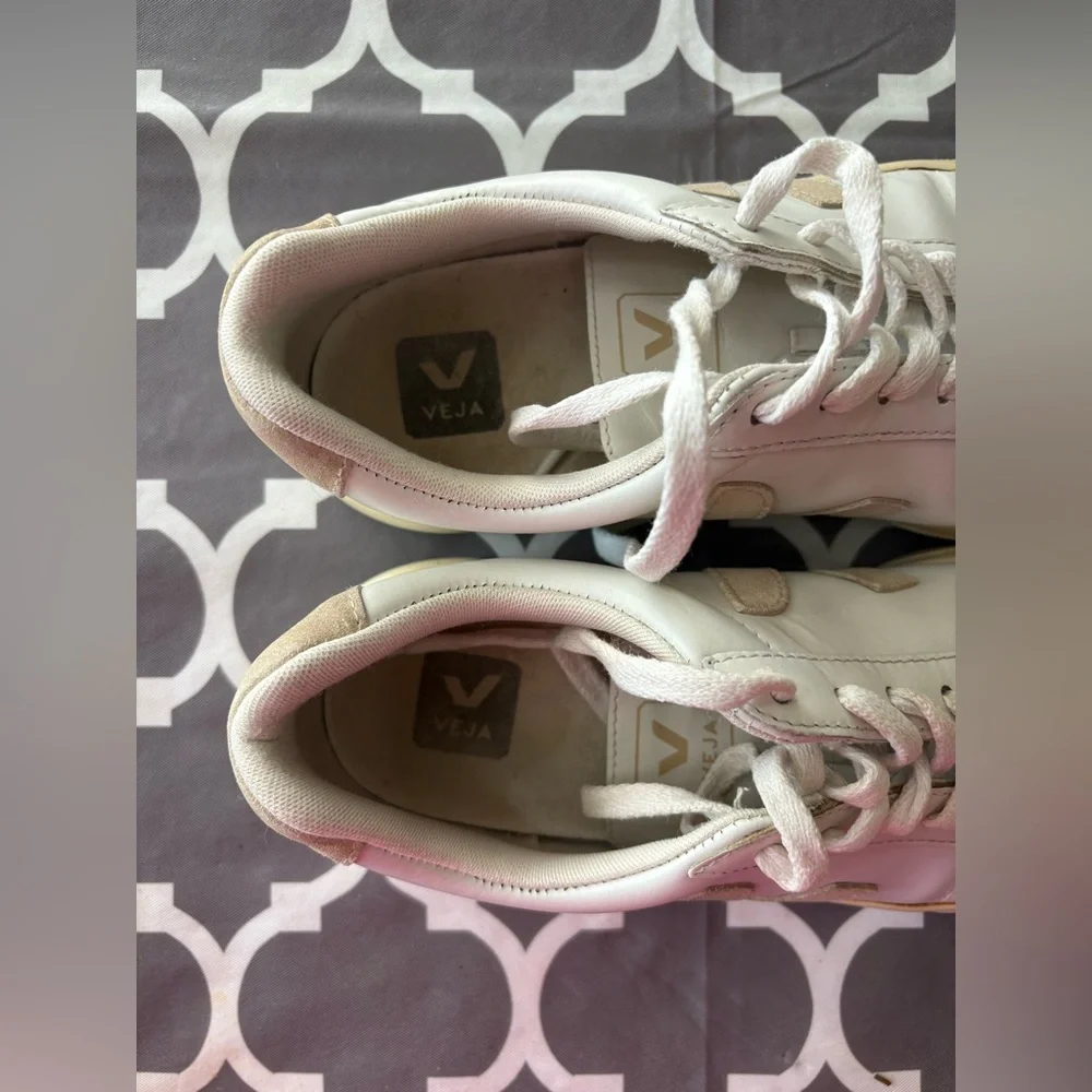 Veja Women’s White Sneakers with Beige Suede V Logo